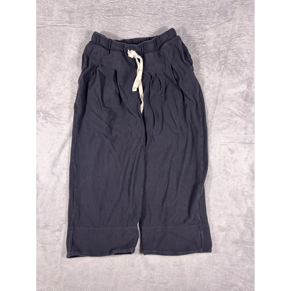 Free People FP Beach Ribbed Wide Leg Cropped Pants Womens S Gray Drawstring
